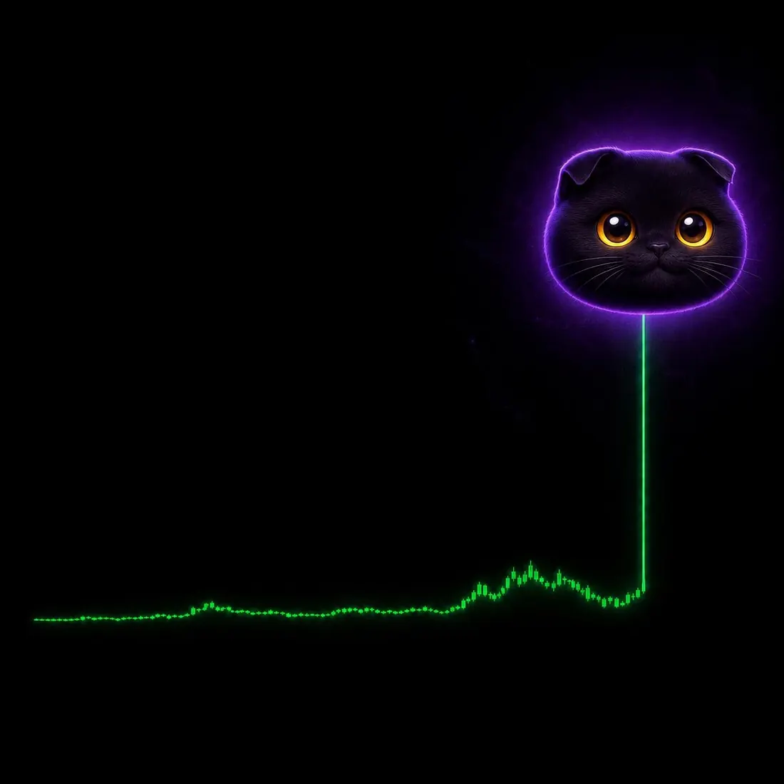 Dark Sachi glowing green as a $DSACHI chart pumps parabolically through the night
