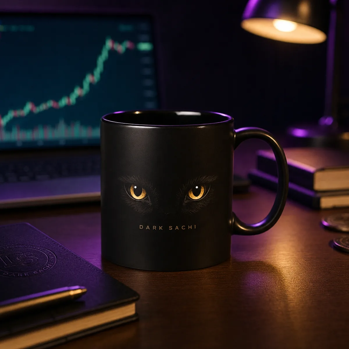 Ceramic Void Mug — matte black Dark Sachi $DSACHI ceramic coffee mug, cat crypto drinkware