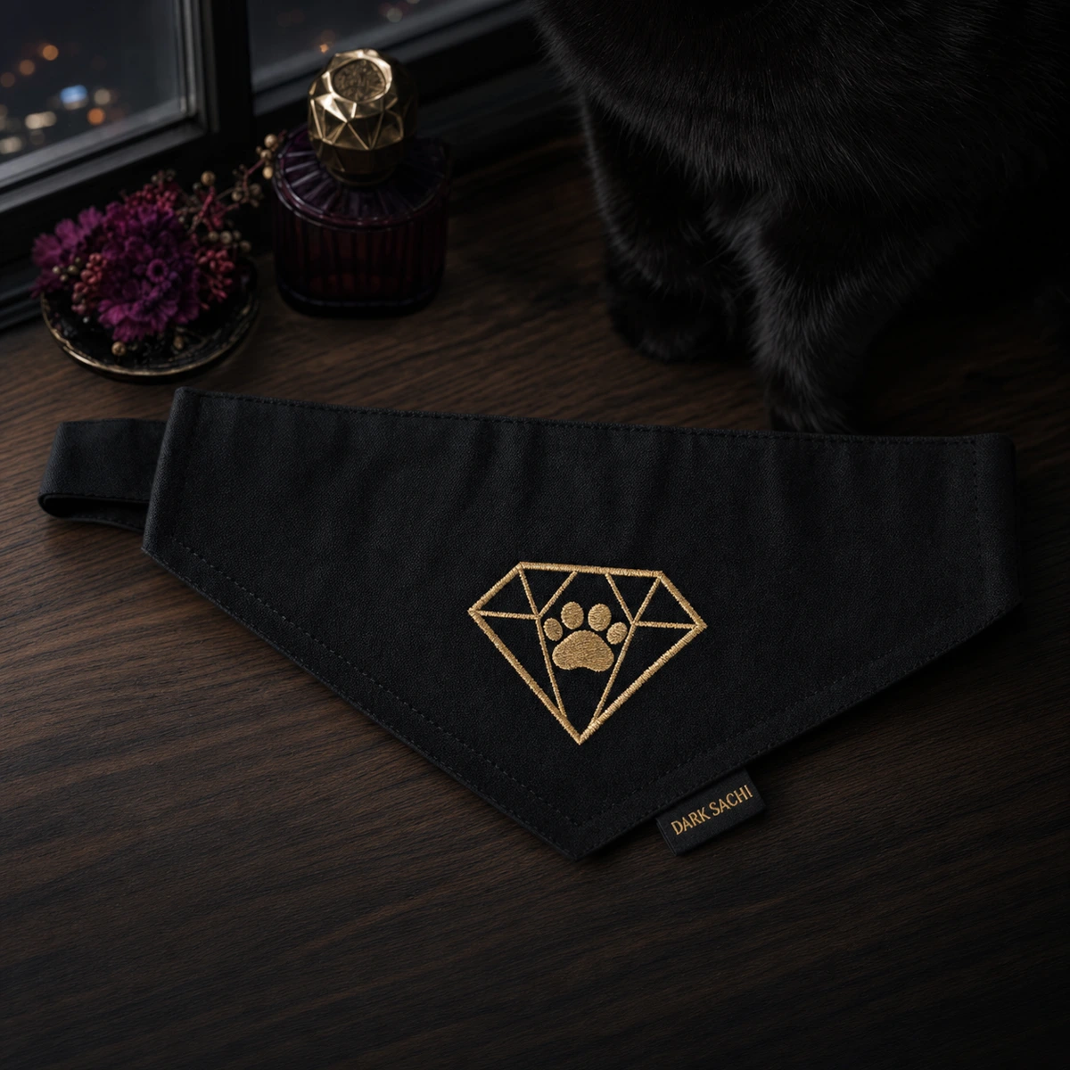 Diamond Paw Bandana — Dark Sachi cat accessories from the $DSACHI nocturnal collection