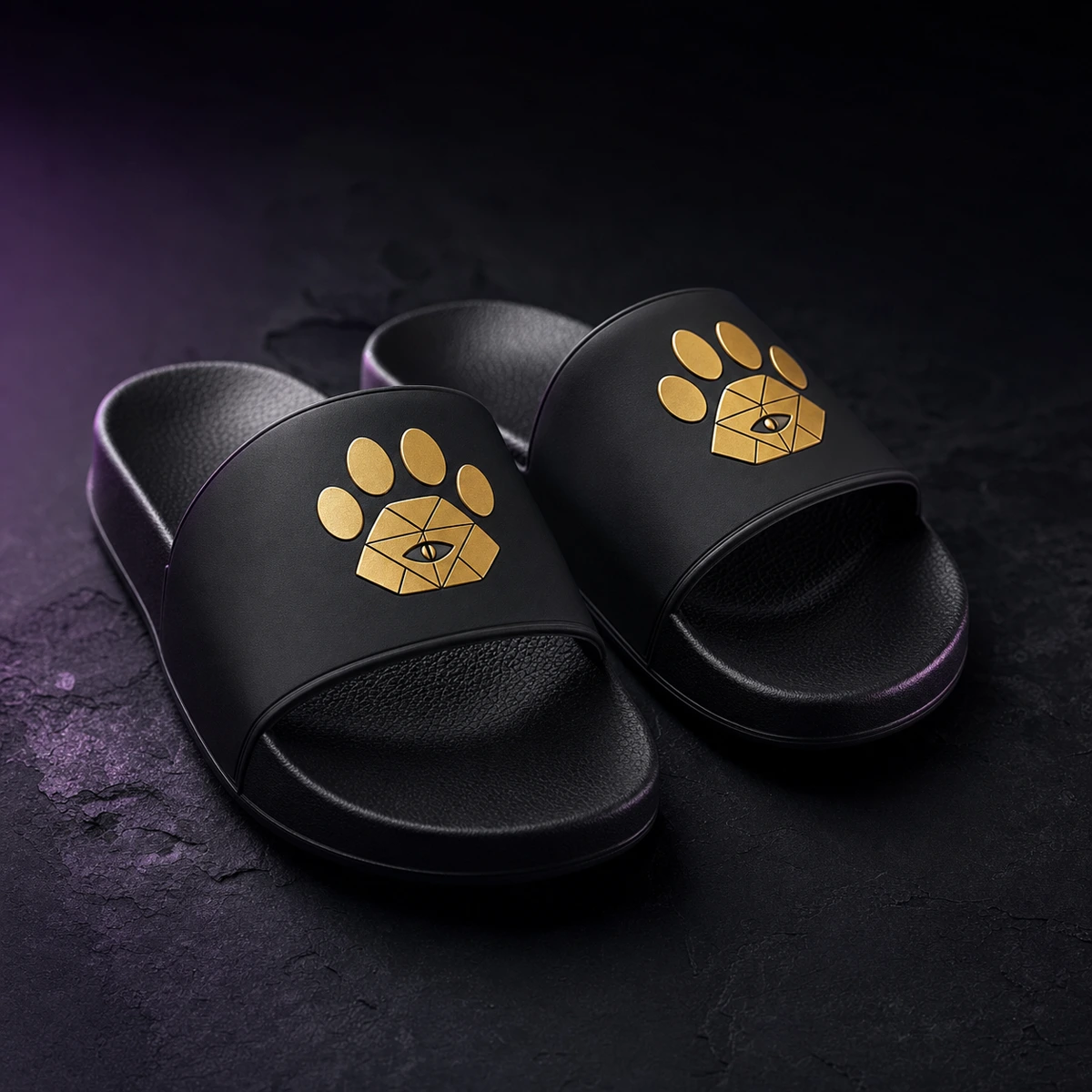 Diamond Paw Slides — Dark Sachi flip flops from the $DSACHI nocturnal collection