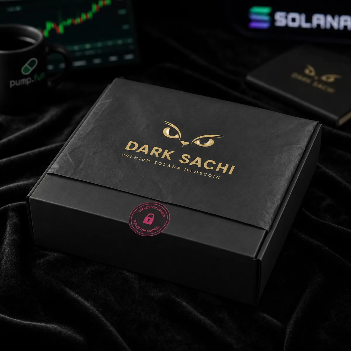 Sealed Mystery Package — sealed Dark Sachi $DSACHI mystery merch box curated from the Solana cat memecoin drop