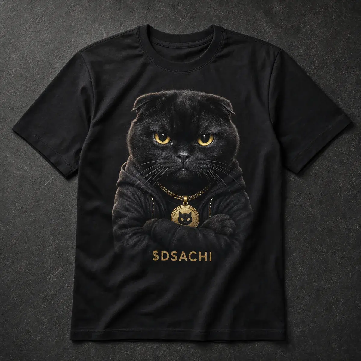 Premium Black Tee — soft midweight black Dark Sachi $DSACHI t-shirt, minimalist cat crypto streetwear